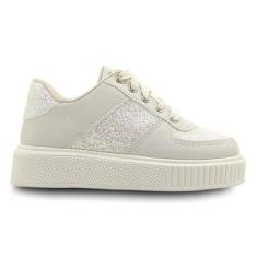 Tênis Infantil Pé com Pé Casual Juliette Com Glitter Branco Menina-Feminino