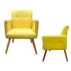 Kit 02 Poltronas Decorativa Pés Palito Nina Plus Suede Amarelo - DS Estofados