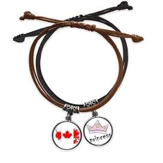 DIYthinker Pulseira de couro com corrente de mão com bandeira e folha de bordo e pulseira de princesa