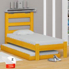 Cama De Solteiro De Madeira Com Auxiliar E 2 Colchões Cerejeira Esmeralda Nemargi