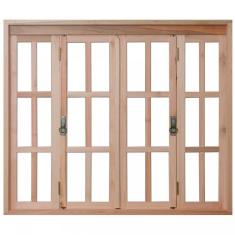 Janela de Madeira Pantográfica 100x200cm Com Caixilho 9,4cm  EWK 396 Rondosul Marroml