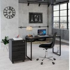 Conjunto Home Office Industrial 2 Peças com 1 Escrivaninha 120cm e 1 Gaveteiro 4 Gavetas Kuadra Onix