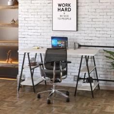 Escrivaninha Cavalete 150cm 4 Prateleiras Estilo Industrial Kuadra Compace Snow/Preto