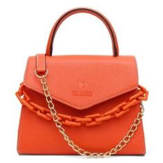 Bolsa Bau Feminina com Corrente e Alça Transversal Fecho Botão-Feminino