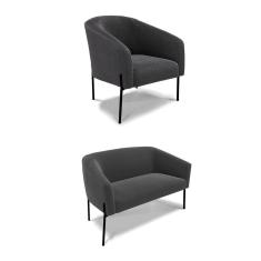 Sofá Namoradeira e Poltrona Pé Ferro Preto Stella Bouclê Grafite D03 - D`Rossi