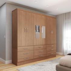 Guarda-Roupa Casal Madri 6 Portas 9 Gavetas com Espelho Cinamomo - Pan