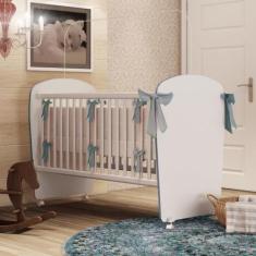 Berço com Rodizio Corujinha Percasa, Branco com Azul