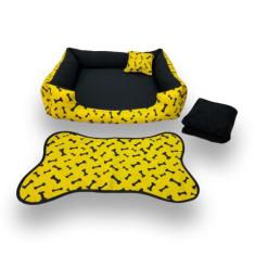 cama G cama pra cachorro 70x70cm cama pet até 15kg +tapete e manta - g