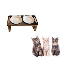 Comedouro Duplo Elevado Inclinado Antirrefluxo Para Gato - Maine coon 