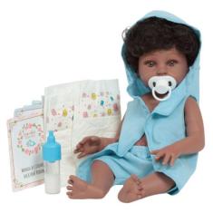 Boneco Reborn Negro Recém Nascido Com Roupão + Kit Itens - Cegonha Reb