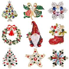 Conjunto de broche de cristal com tema de Natal de Dia de Ação de Graças e Dia das Bruxas com cristal de strass, enfeite de Natal e outono, Aço inoxidável, Amazonita