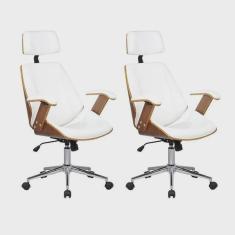 Kit 2 Cadeiras de Escritório Presidente Giratória com Apoia Cabeça Office Lisboa