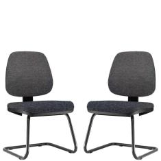 Kit 02 Cadeiras Para Escritório Job L02 Fixa Linho Chumbo
