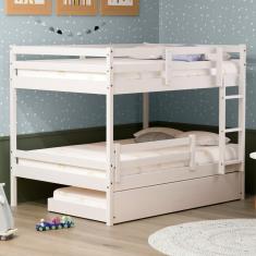 Treliche Casal Casal Eco Com Grade De Proteção Madeira Maciça Branco Mobilistore