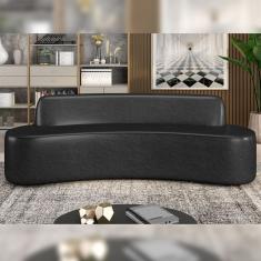 Sofá Decorativo 3 Lugares 210Cm Bélgica Curvo Pu Preto G15 - Gran Belo