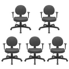Kit 5 Cadeiras Para Escritório Ergonômica Secretária Backsystem Operativa Nr17 Plaxmetal Preto