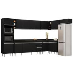 Armário De Cozinha Modulada De Canto 9 Peças Cp05 Balcão Com Tampo Preto - Lumil