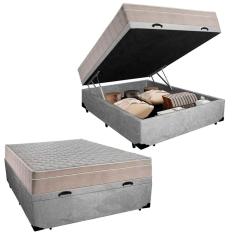 Cama Box Baú Casal Kit com Colchão Molas Ensacadas Suede 138x188x69 Cinza SerenePrime