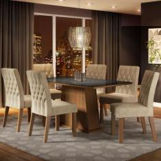 Sala de Jantar Rafaela Mesa Tampo de Vidro 6 Cadeiras Madesa