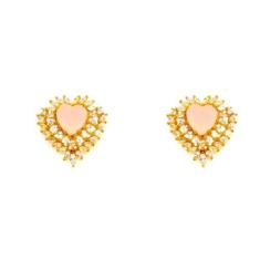 Brinco Coração Folheado a Ouro 18k com Zirconia Rosa Leitosa