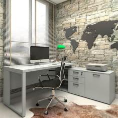 Mesa de Escritório Diretor em L Industrial 170cm Pés Metalon - F5 Offi