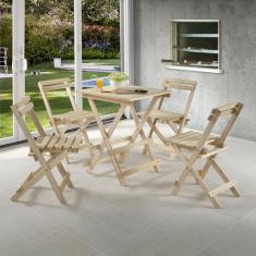 Conjunto Mesa Dobrável 4 Cadeiras Yescasa Madeira Maciça