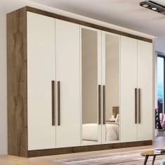 Guarda Roupa Casal Com Espelho 6 Portas 6 Gavetas - Oslo-braúna/off White - Made Marcs