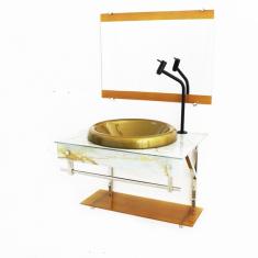 Gabinete De Vidro Para Banheiro Iqx 60cm Inox Com Cuba Chapeu
