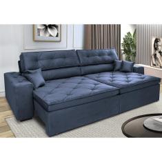 Sofá Retrátil E Reclinável 2,52m Com Molas Cama Inbox Estilo Suede Velusoft Azul