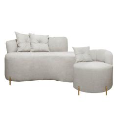 Kit Sofá Orgânico Grécia 2 Lugares 145cm e 1 Poltrona Linho Bouclê Bege SOFA STORE
