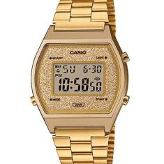 Relógio casio feminino vintage dourado gliter b640wgg-9df