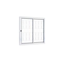 Janela de Aço de Correr 100x100cm 2 Folhas com Grade Mosaico e Vidro R