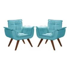 Duas Poltronas Chesterfield Luxo Opala - AZUL THIFANY /  SALA, RECEPÇÃ