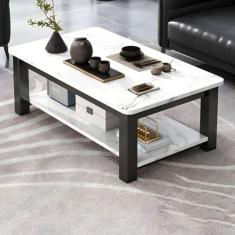 Mesa de café retangular de vidro 4 pernas com prateleira de armazenamento, mesa de café, sala de estar, mesa de chá, mesa de escritório, apartamento, mesa de vidro temperado, branca com tampo de