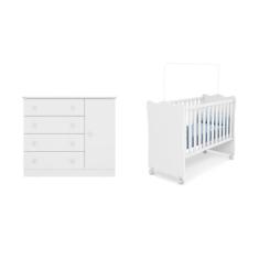 Berço e Cômoda Sapateira Doce Sonho Branco  Qmovi