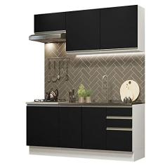 Cozinha Completa Madesa Glamy 180007 com Armário e Balcão (sem Tampo e Pia) - Branco/preto