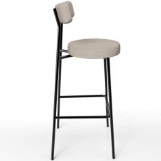 Banqueta Alta Bar Cozinha Sala De Jantar Estrutura Em Aço Milão L02 Linho Bege - Lyam Decor