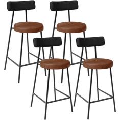 Kit 04 Banquetas Baixa Cozinha Sala Jantar Bancada Milão L02 Couríssimo Preto Marrom