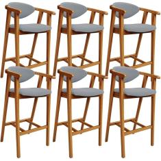 Kit 06 Banquetas Alta Para Cozinha Bancada Bar Sala De Jantar Fixa Cecília L02 Bouclê Cinza - Lyam