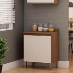 Balcão de Cozinha com Tampo Conecta 2 PT Ébano e Off White - GENIALFLE