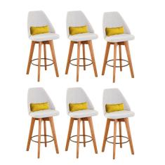 Kit 06 Banquetas Linho Bege E Almofada Sintético Amarelo