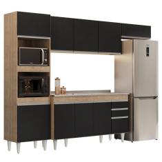 Armário De Cozinha Modulada 4 Peças Cp12 Balcão Com Pia Inox Castanho/preto - Lumil