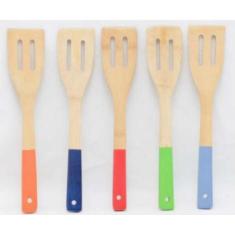 Espatula Vazada de Bambu 30 cm Com Cabo Colorido - Wincy