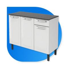 Balcão de Cozinha Itatiaia Aço Com Tampo 3 Portas 1 Gaveta Rose Branco