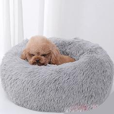 Cama de cachorro calmante e cama de gato, Cama redonda aconchegante para cães macios e aconchegantes, pelúcia sintética fofa almofada de gato para cães e gatos pequenos, diâmetro 40 cm