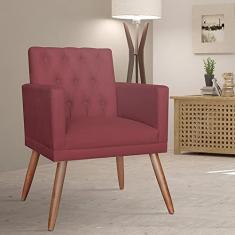 Poltrona Decorativa Pés Palito Nina Encosto Estilo Capitonê Bordô - DS Estofados