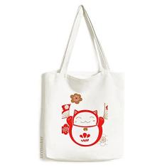 Lucky Fortune Bolsa de lona para fãs de flor de gato Japão, bolsa de compras casual