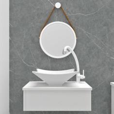 Gabinete Bancada De Banheiro Em Mdf Com Cuba De Apoio E Espelho 30cm -