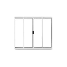 Janela de Correr Abertura Central Exclusiva 4 Folhas Vidro Liso 100x100cm CRV Portas e Janelas Branco