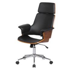 Cadeira Giratória Coimbra em Madeira Poliuretano Preto Base Rodizio Cromado